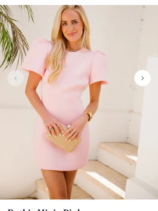 Women's Pink Puff-Sleeve Mini Dress - Picture 1 of 5